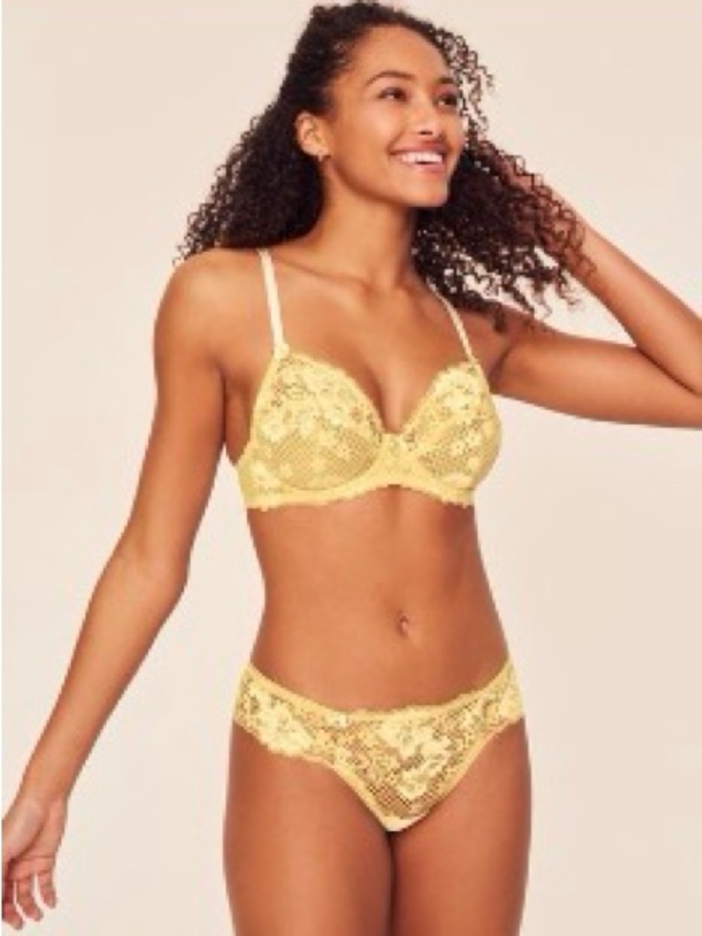 Adore Me Yellow Lace Underwire Bra & Bikini Set